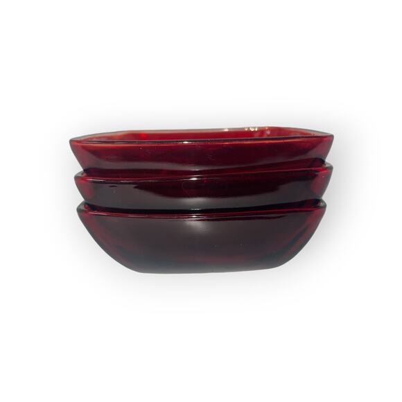 Anchor Hocking Glass Co. Charm Ruby Red 4-3/4" Square Dessert Bowl set of 3 Vtg - Picture 2 of 3